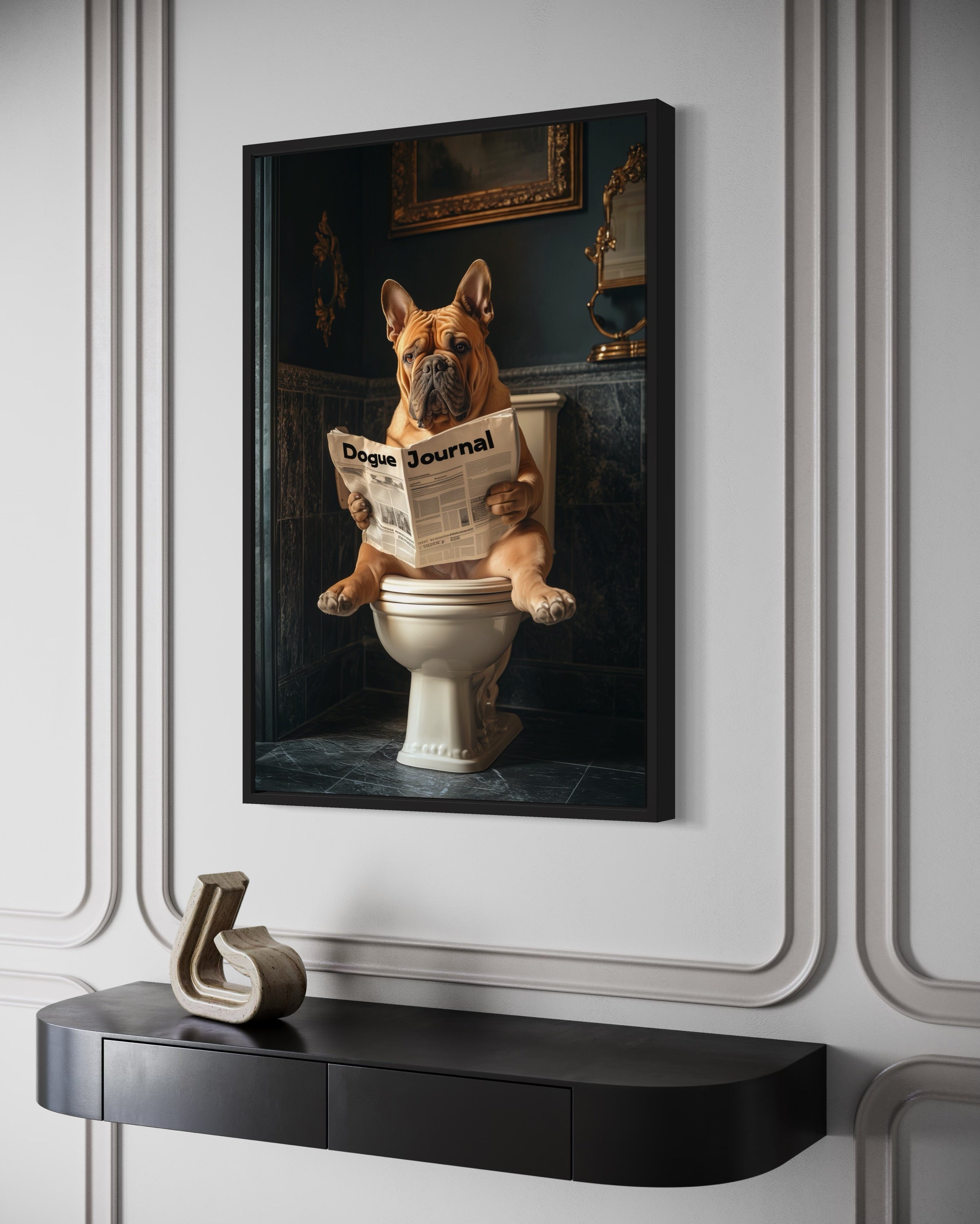 French Mastiff Dogue De Bordeaux On The Toilet Reading Newspaper Picture