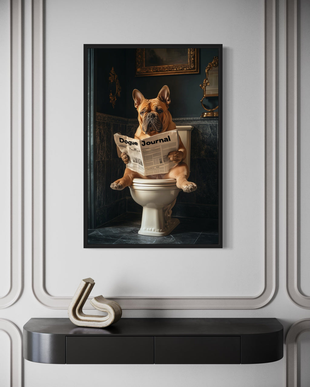 French Mastiff Dogue De Bordeaux On The Toilet Reading Newspaper Picture