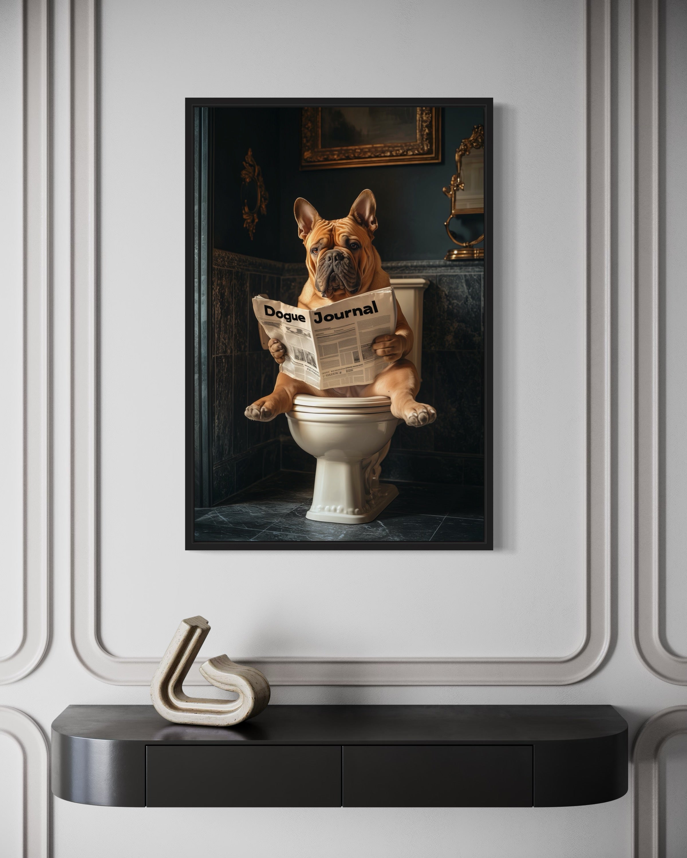 French Mastiff Dogue De Bordeaux On The Toilet Reading Newspaper Picture