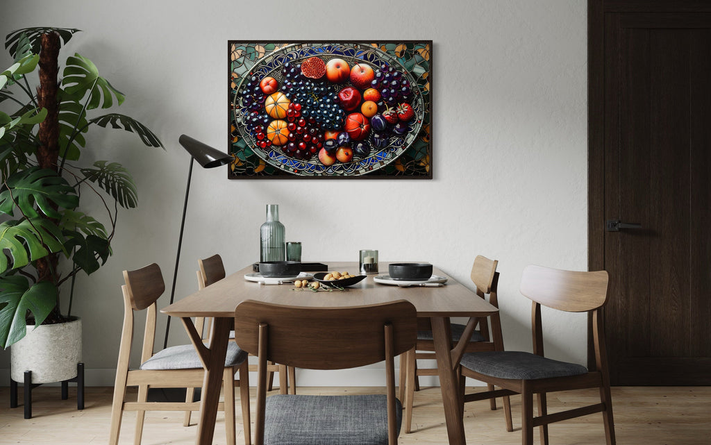 Fruit Platter Stained Glass Style Modern Dining Room Wall Art