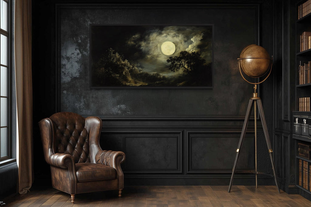 Full Moon Over Dark Forest Moody Gothic Framed Canvas Wall Art