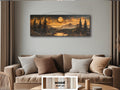 Full Moon Over Mountains  Long Horizontal Real Wood Wall Art For Cabin Decor