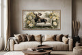 Funny Moose On The Floral Couch Framed Canvas Wall Art