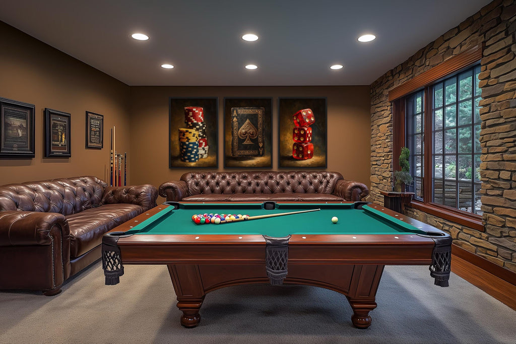 Game Room Wall Decor Set | Casino Wall Art - Poker Chips Canvas & Red Dice Man Cave Wall Art