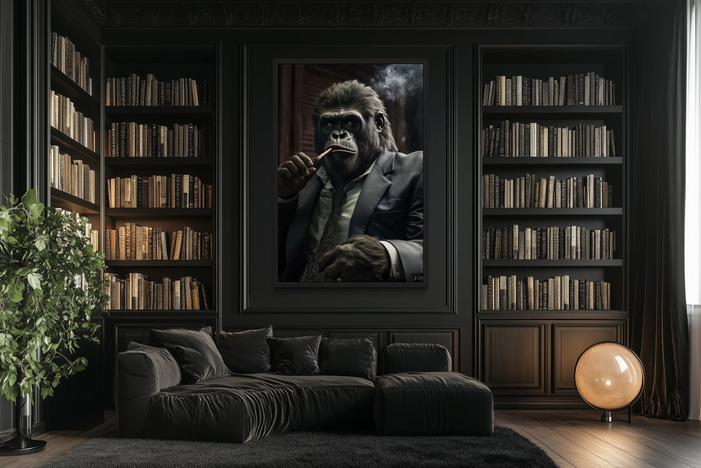 Gangster Gorilla Smoking Cigar Framed Canvas Wall Art For Men