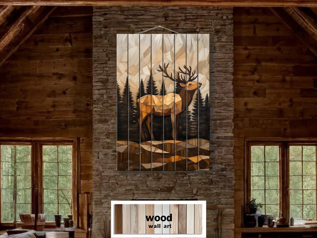 Geometric Elk In The Forest Distressed Wood Wall Art