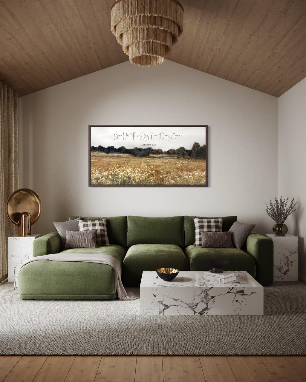 Give Us This Day Our Daily Bread, Matthew 6 11 Christian Scripture Wall Art  on Rustic Wildflowers Field Landscape