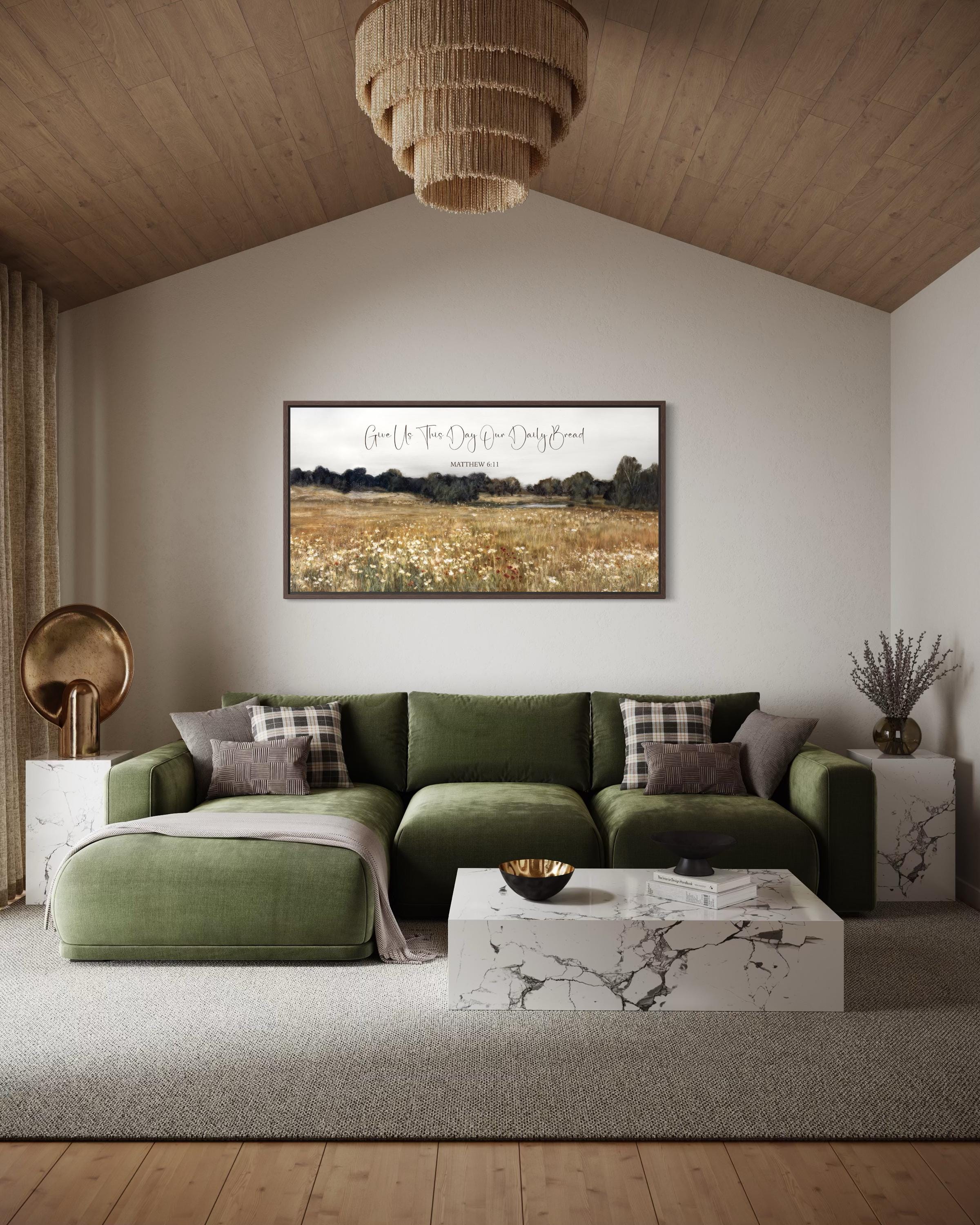 Give Us This Day Our Daily Bread, Matthew 6 11 Christian Scripture Wall Art  on Rustic Wildflowers Field Landscape