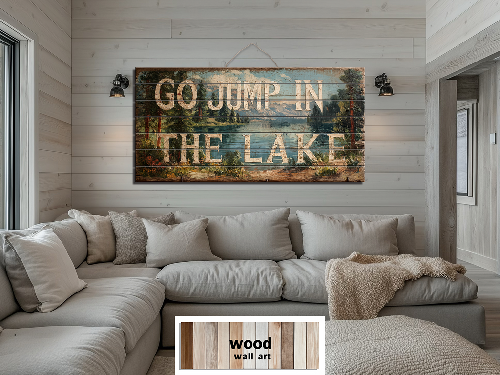 Go Jump In The Lake Distressed Wood Sign Wall Art