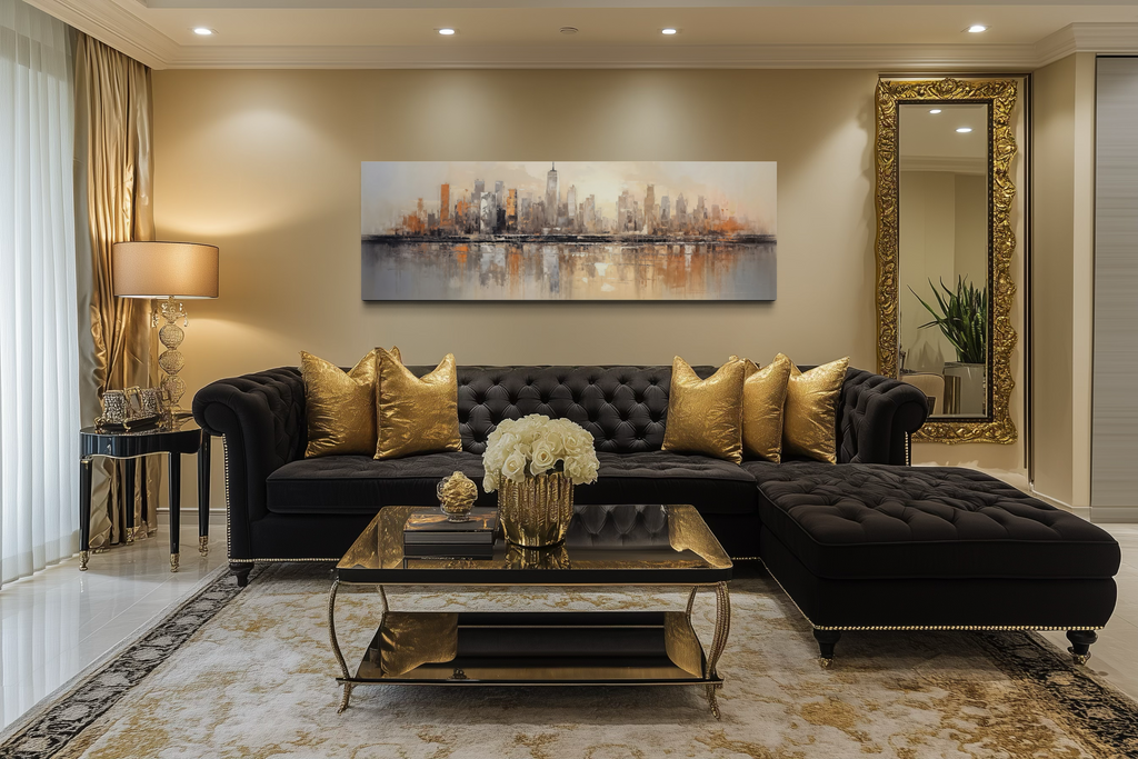 Gold And Silver Abstract New York City Skyline Horizontal Wall Art