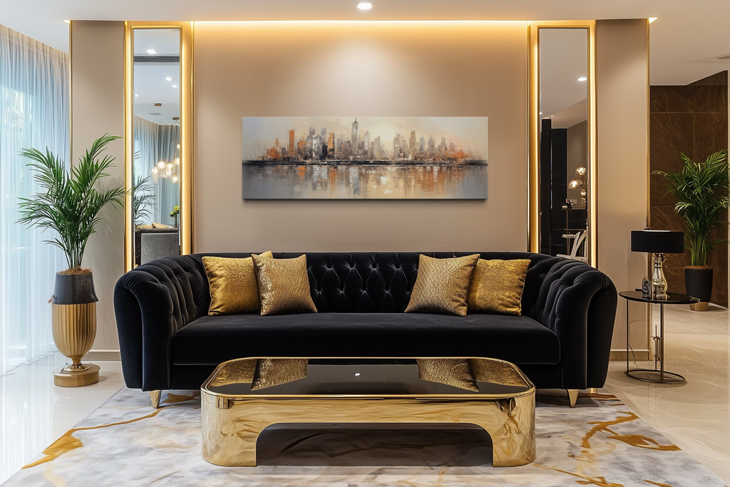 Gold And Silver Abstract New York City Skyline Horizontal Wall Art