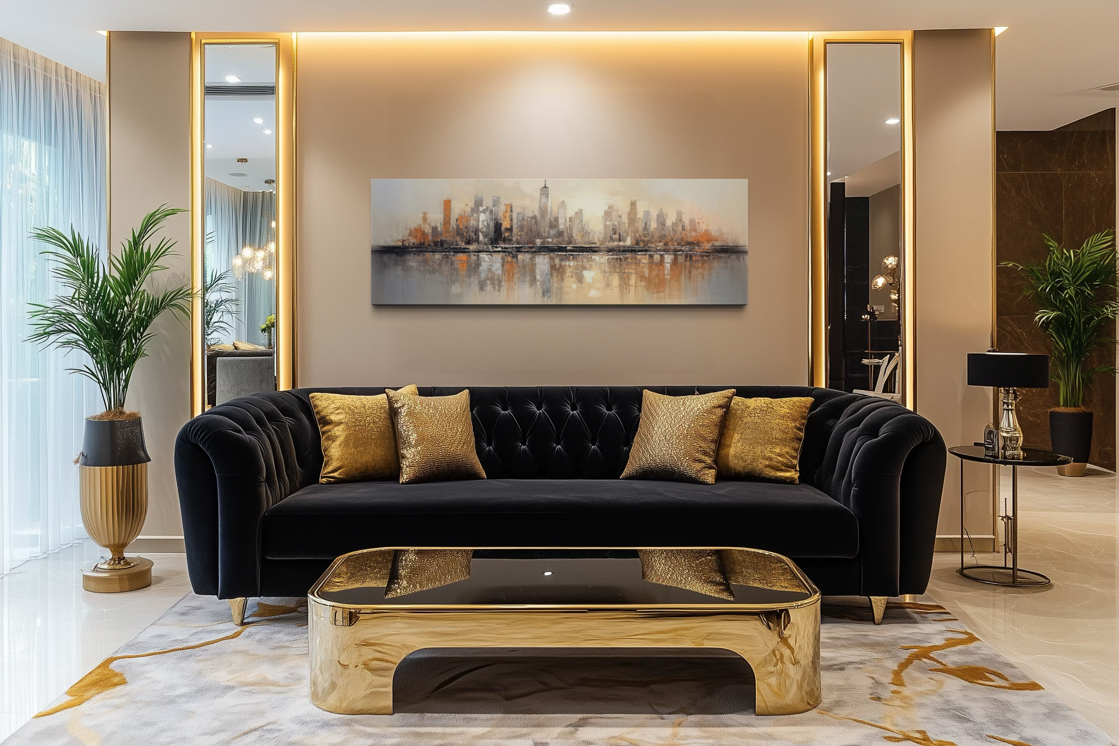 Gold And Silver Abstract New York City Skyline Horizontal Wall Art