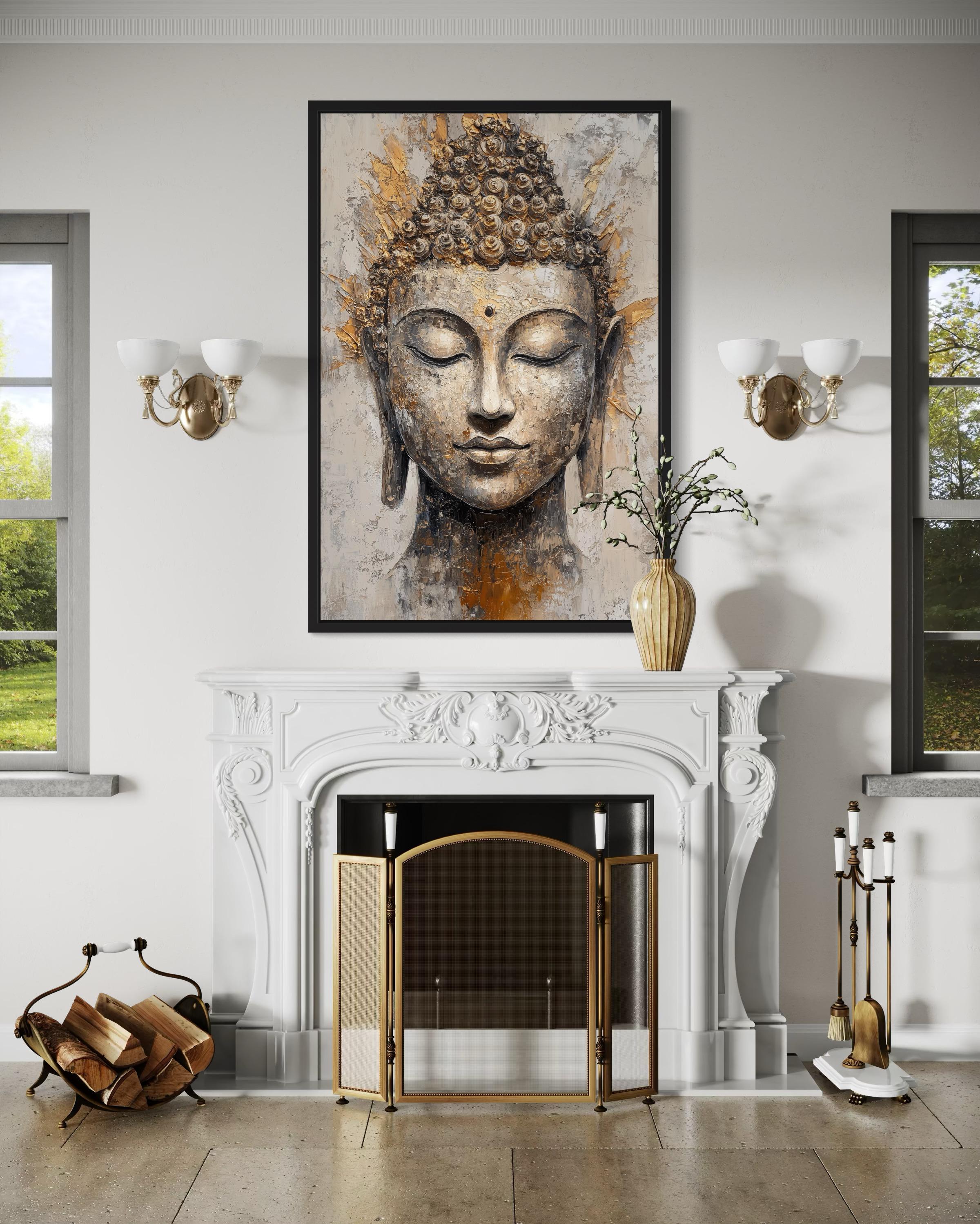 Gold And Silver Buddha Portrait Abstract Zen Wall Decor