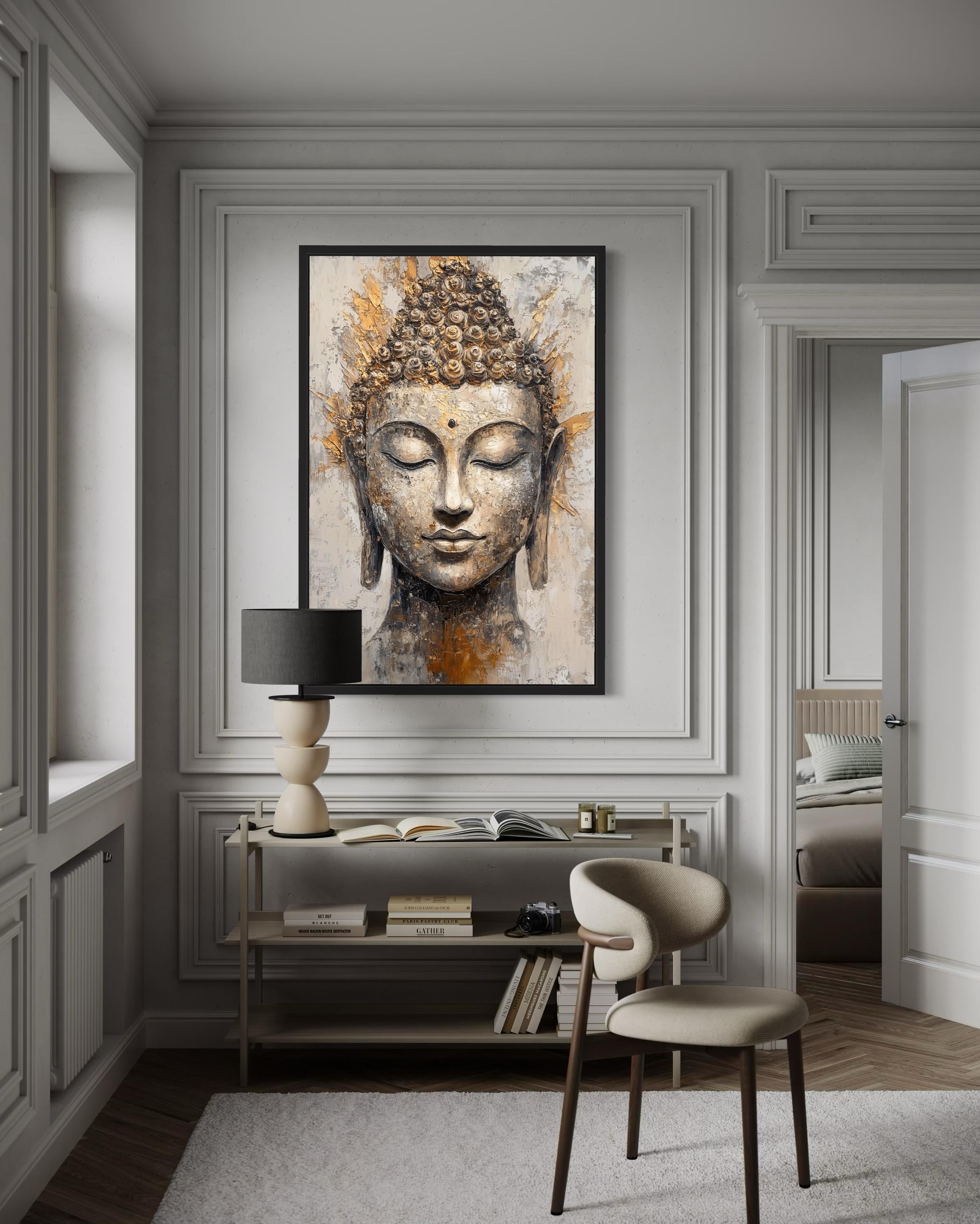 Gold And Silver Buddha Portrait Abstract Zen Wall Decor