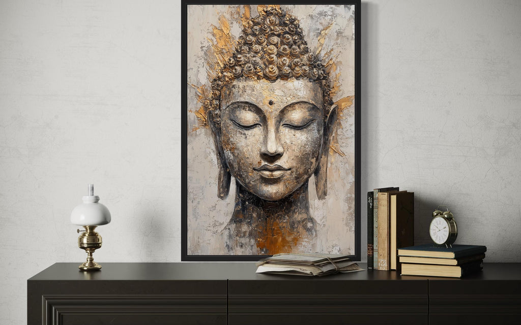 Gold And Silver Buddha Portrait Abstract Zen Wall Decor