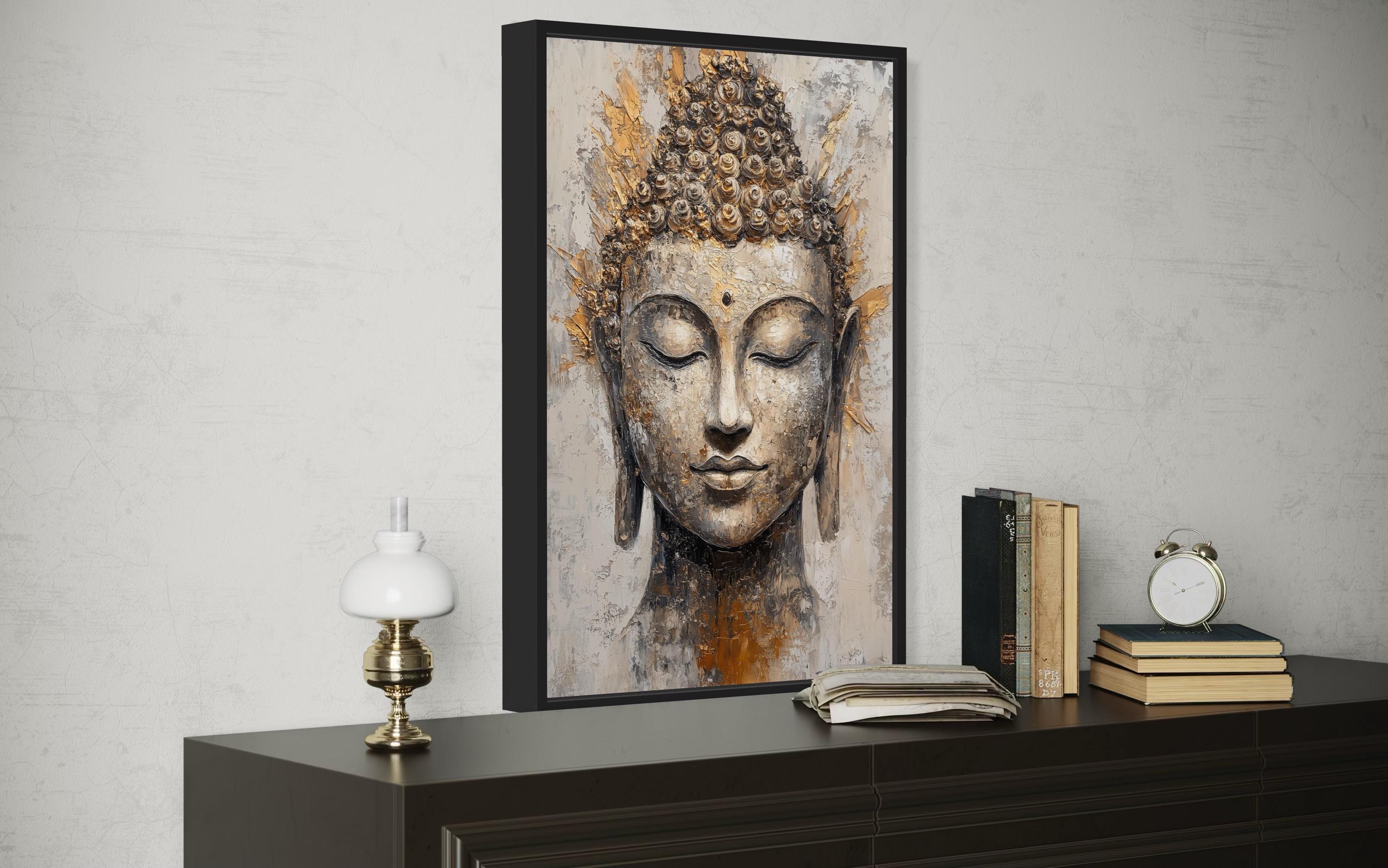 Gold And Silver Buddha Portrait Abstract Zen Wall Decor