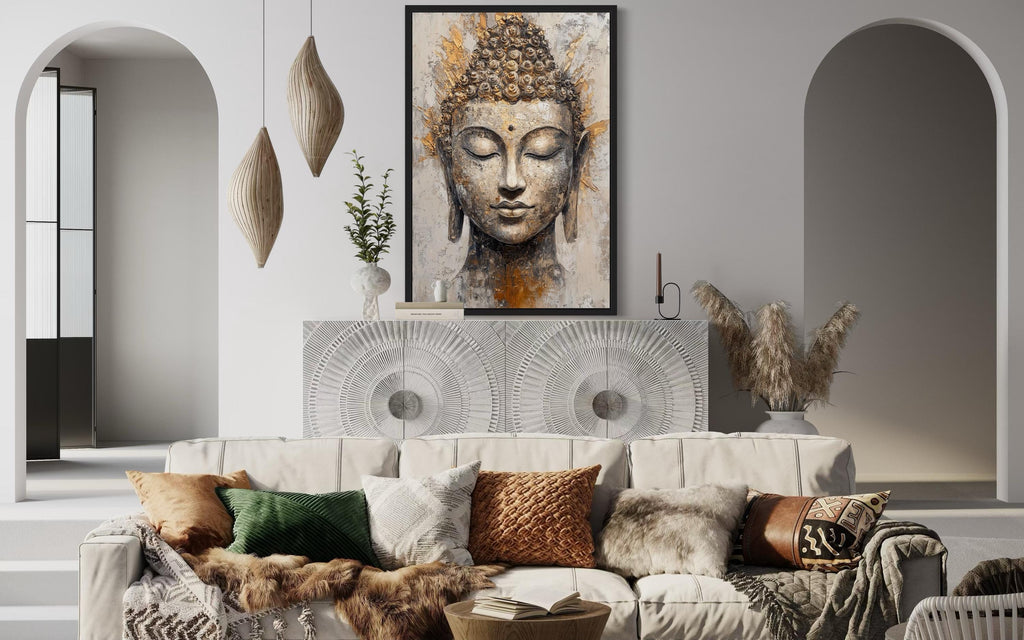 Gold And Silver Buddha Portrait Abstract Zen Wall Decor