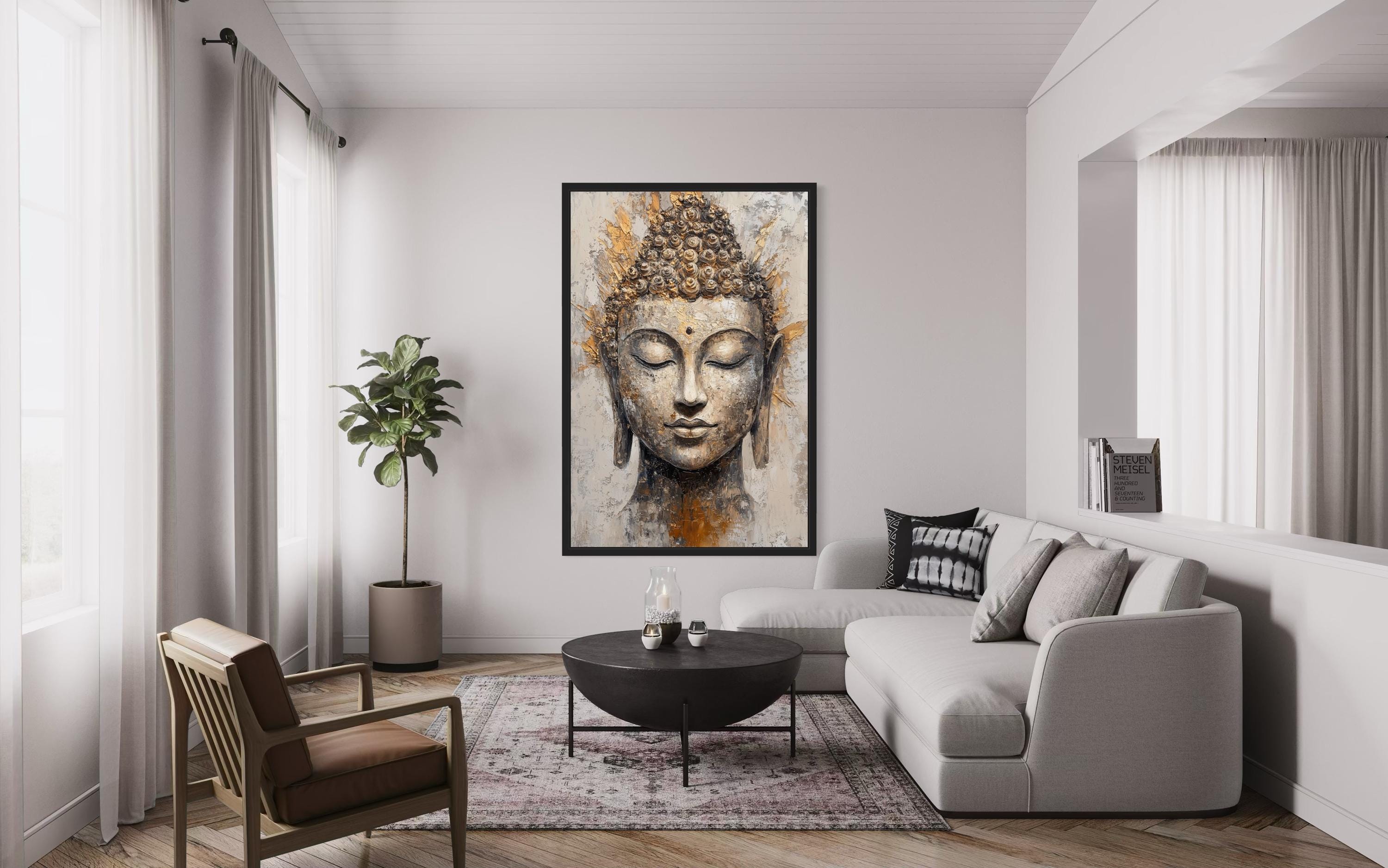 Gold And Silver Buddha Portrait Abstract Zen Wall Decor