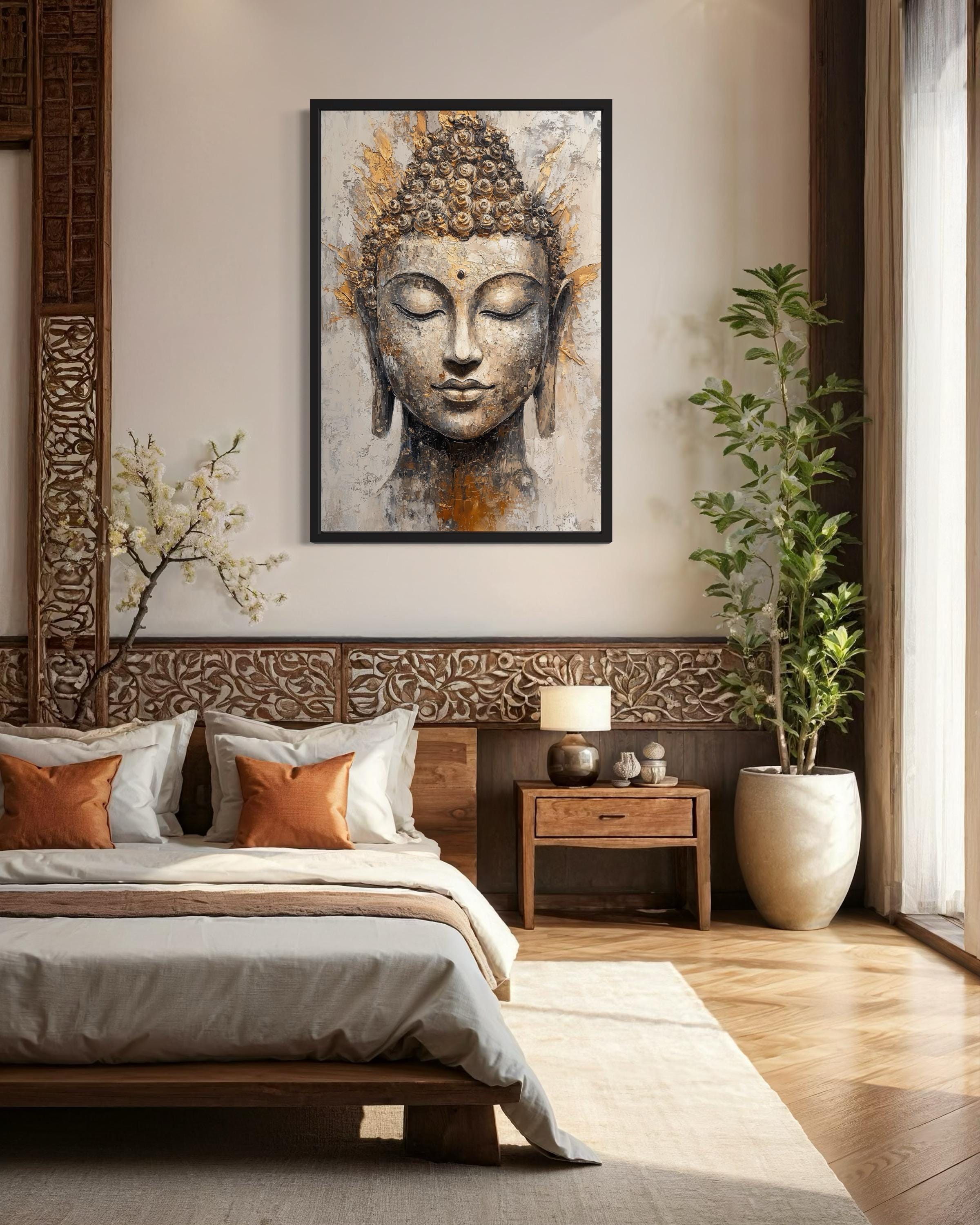 Gold And Silver Buddha Portrait Abstract Zen Wall Decor
