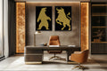 Gold Bear And Bull Wall Art Set of 2 – Black Gold Canvas Prints Set, Modern Office Decor