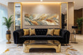 Gold Grey Abstract Long Horizontal Marble Canvas Wall Art