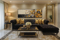 Gold Silver Black Floral Long Horizontal  Abstract Wall Art