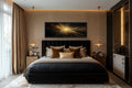 Gold Starburst Wall Art, Abstract Black Gold Light Explosion Painting Above Bed Wall Decor