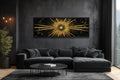 Gold Sun Wall Art – Black Gold Canvas | Long Horizontal Sunburst Abstract Painting