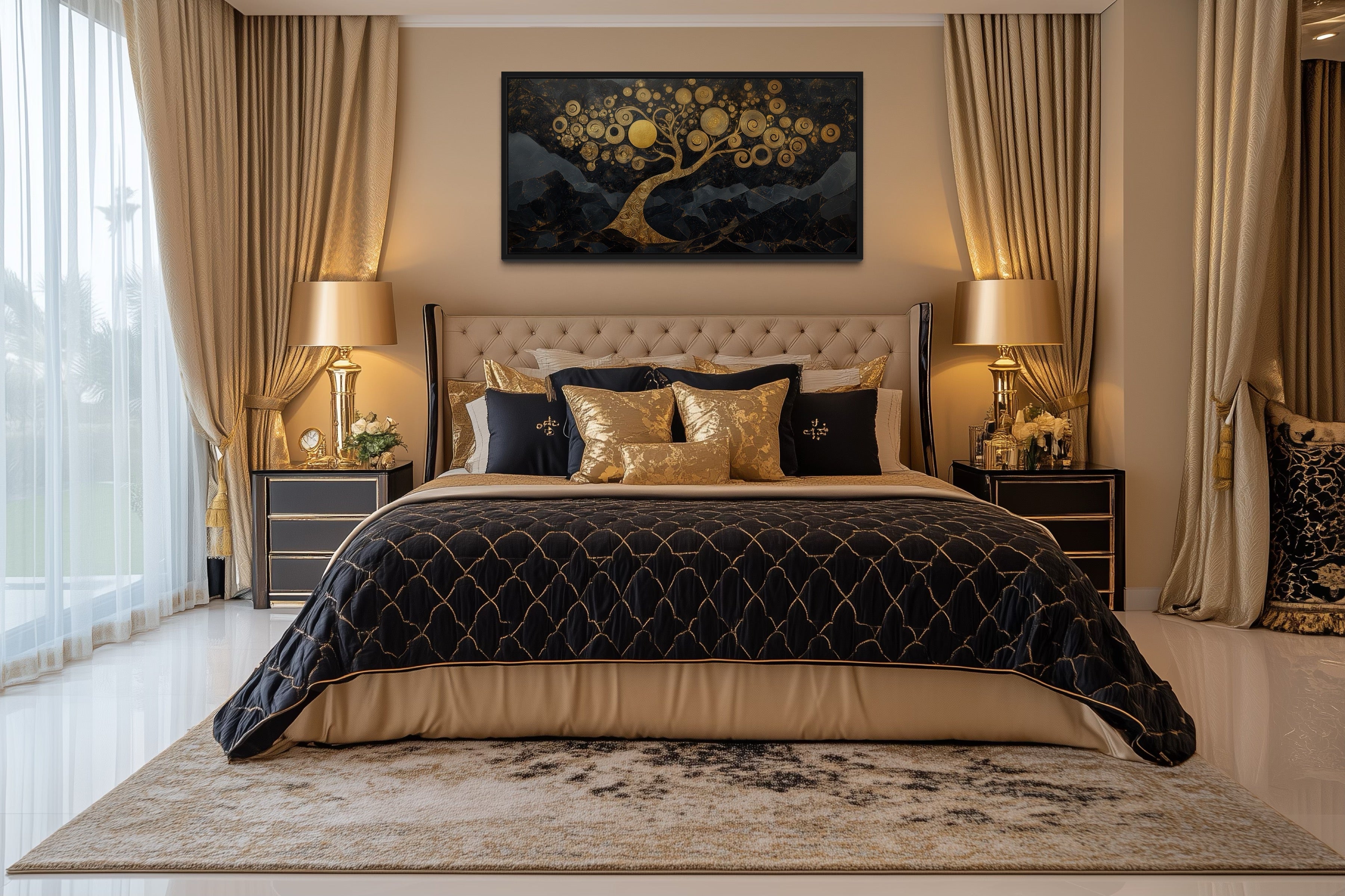 Gold Tree of Life Wall Art on Black Background