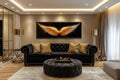 Golden Angel Wings Wall Art - Long Horizontal Canvas Print | Black Gold Luxury Bedroom Decor