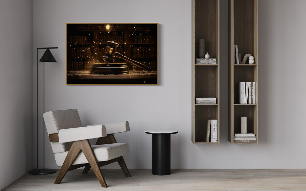 Golden Judge's Gavel Framed Canvas Wall Art