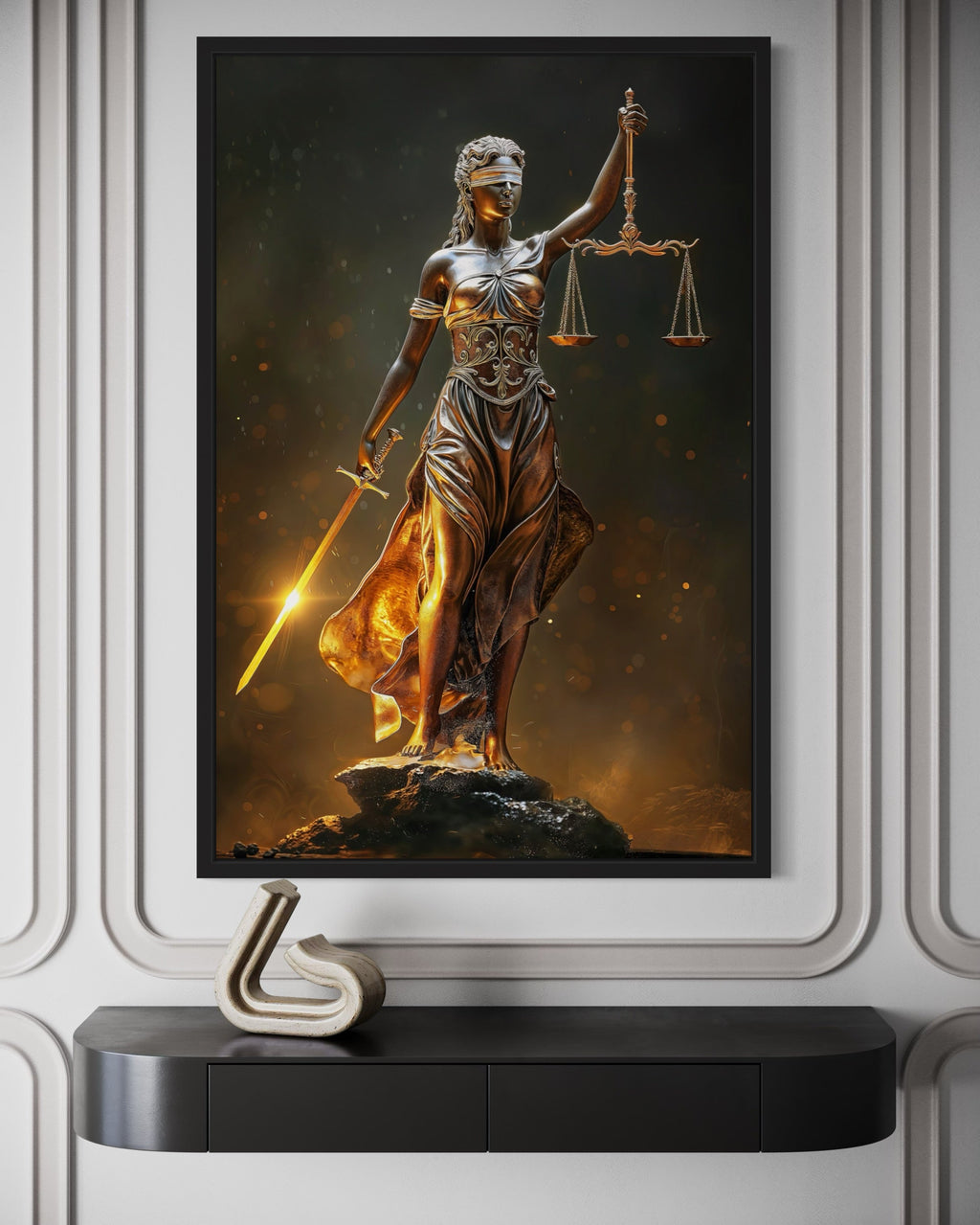 Golden Lady Justice Law Office Framed Canvas Wall Art