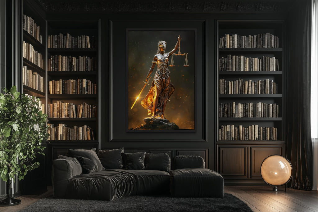 Golden Lady Justice Law Office Framed Canvas Wall Art