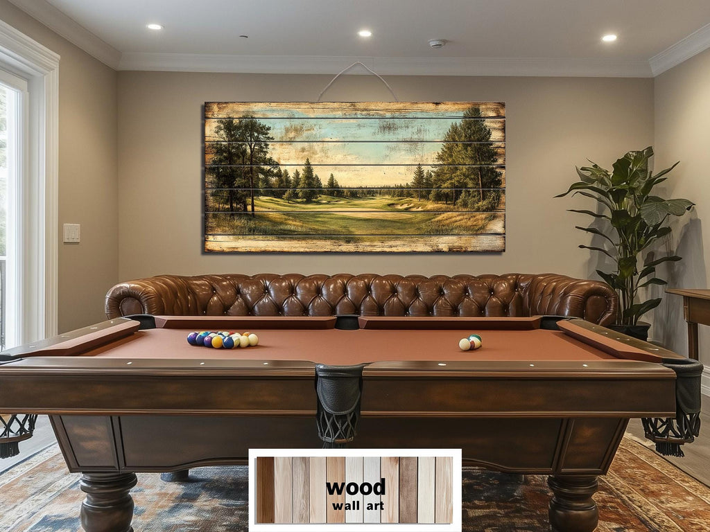 Golf Course Distressed Wood Wall Art For Man Cave Decor
