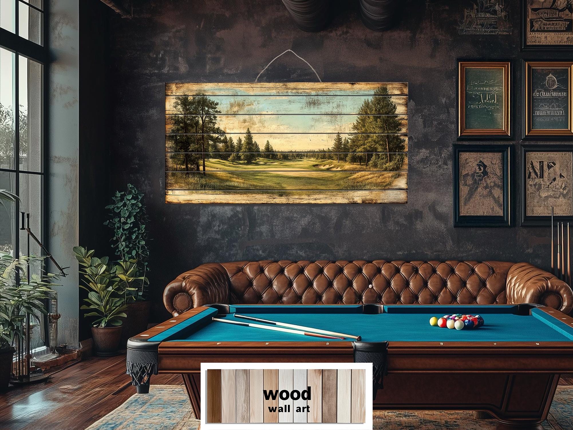Golf Course Distressed Wood Wall Art For Man Cave Decor