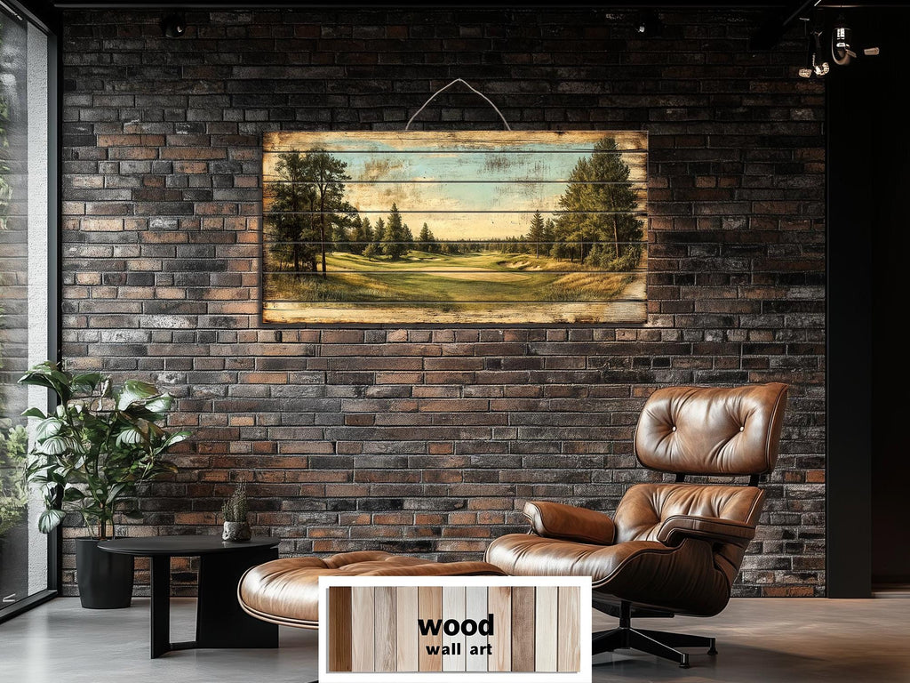 Golf Course Distressed Wood Wall Art For Man Cave Decor