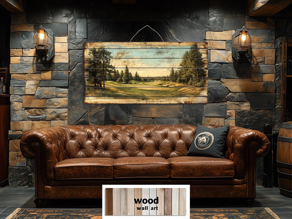 Golf Course Distressed Wood Wall Art For Man Cave Decor