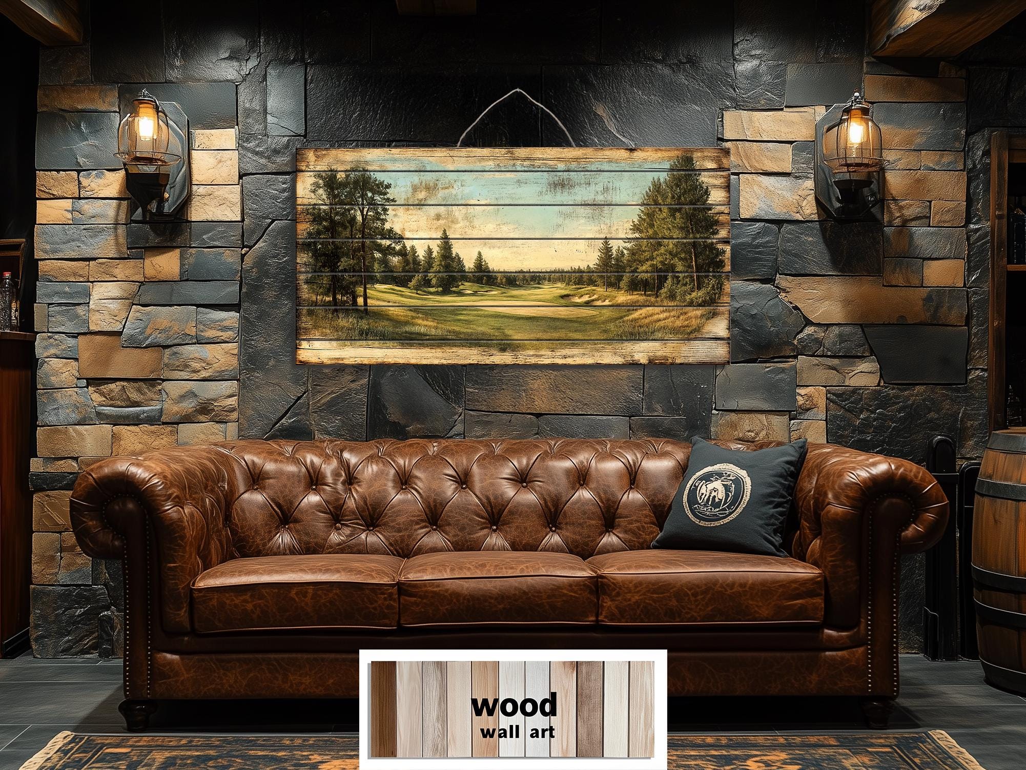 Golf Course Distressed Wood Wall Art For Man Cave Decor