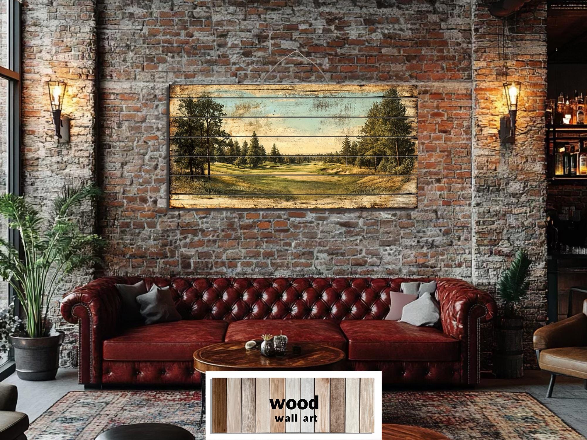Golf Course Distressed Wood Wall Art For Man Cave Decor