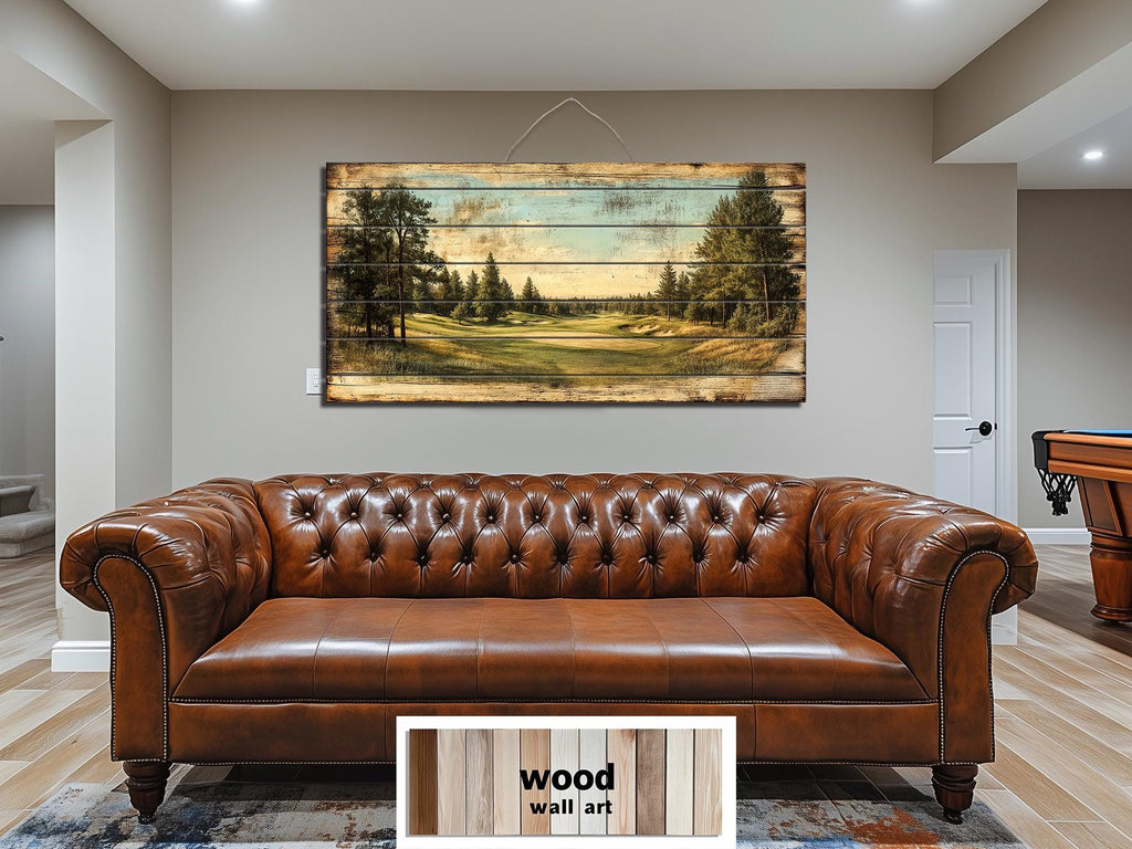 Golf Course Distressed Wood Wall Art For Man Cave Decor