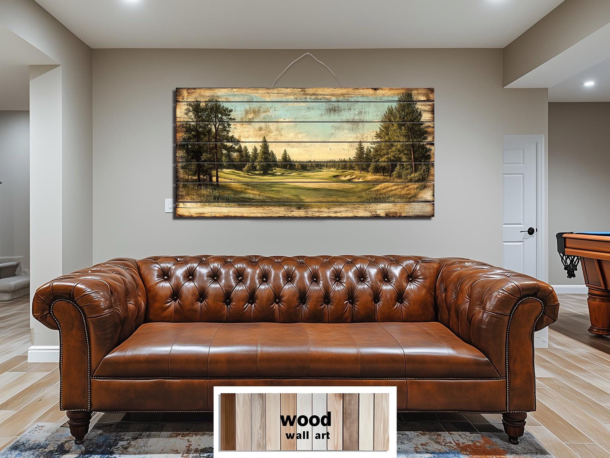 Golf Course Distressed Wood Wall Art For Man Cave Decor
