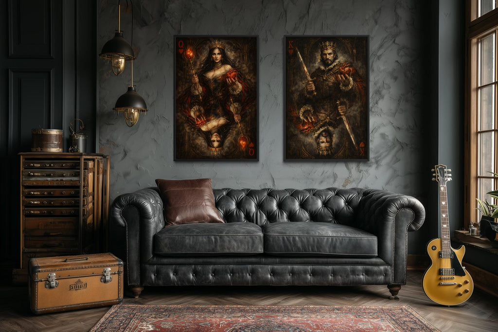 Gothic King And Queen Of Hearts Wall Art Set Of 2