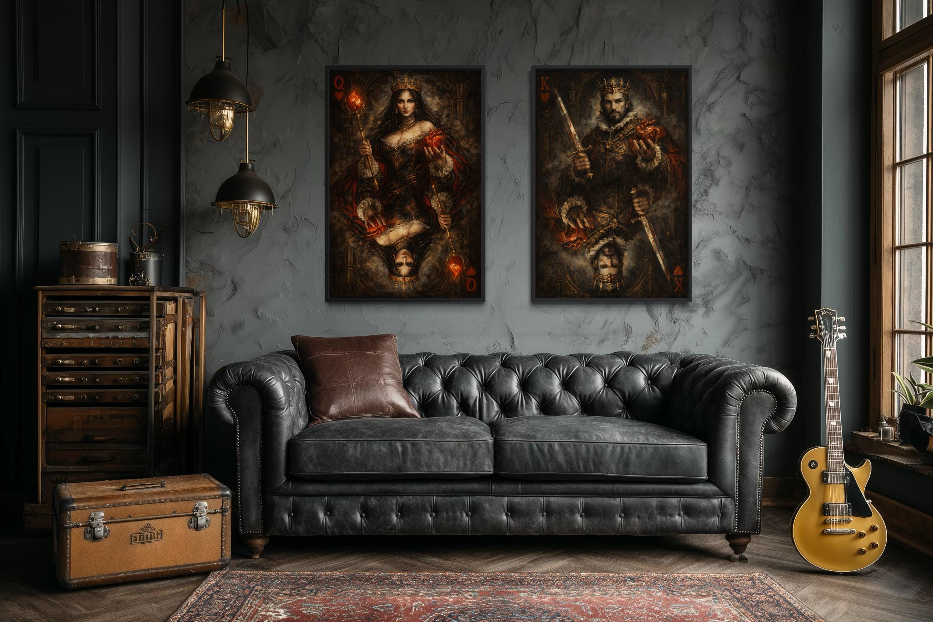 Gothic King And Queen Of Hearts Wall Art Set Of 2