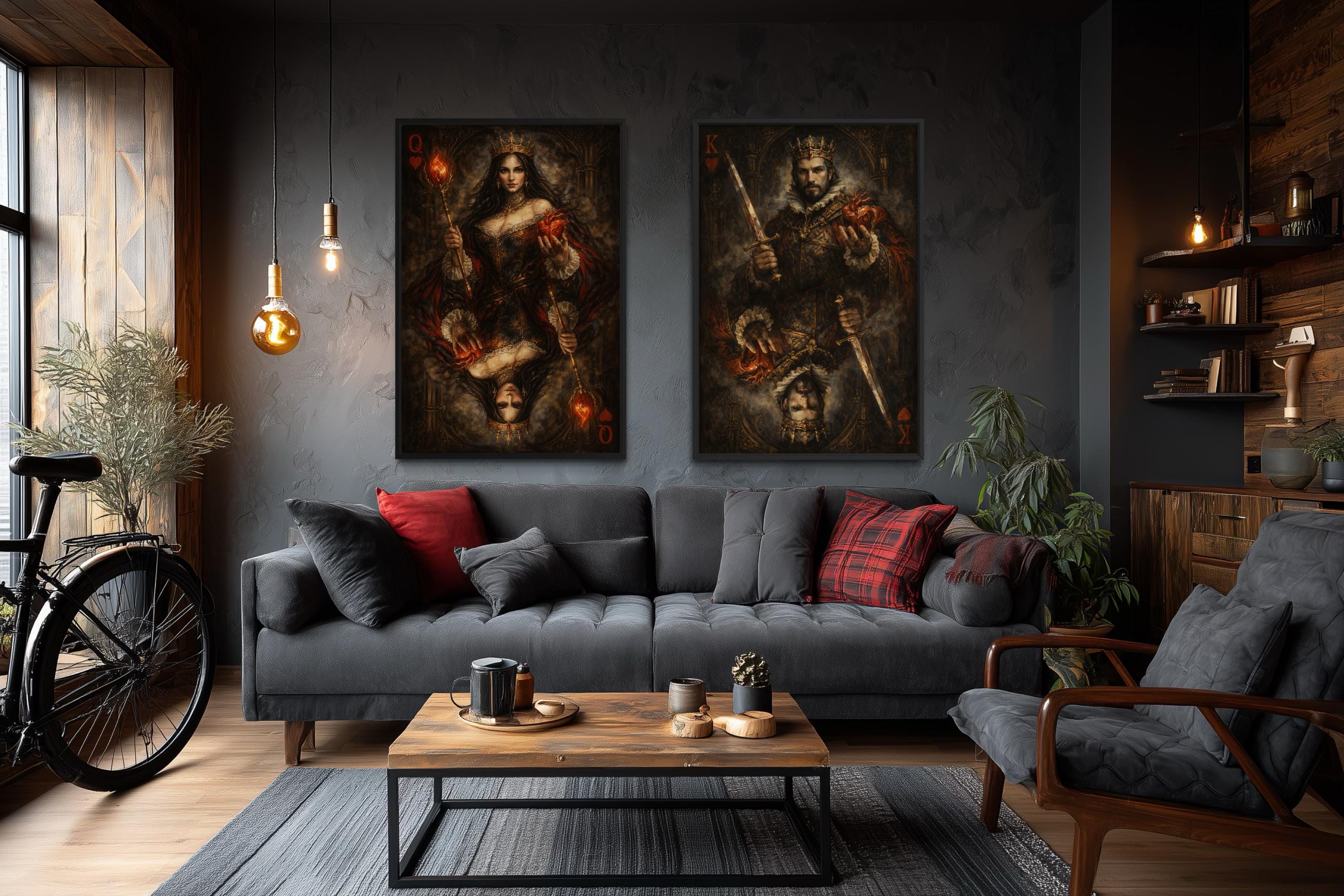 Gothic King And Queen Of Hearts Wall Art Set Of 2