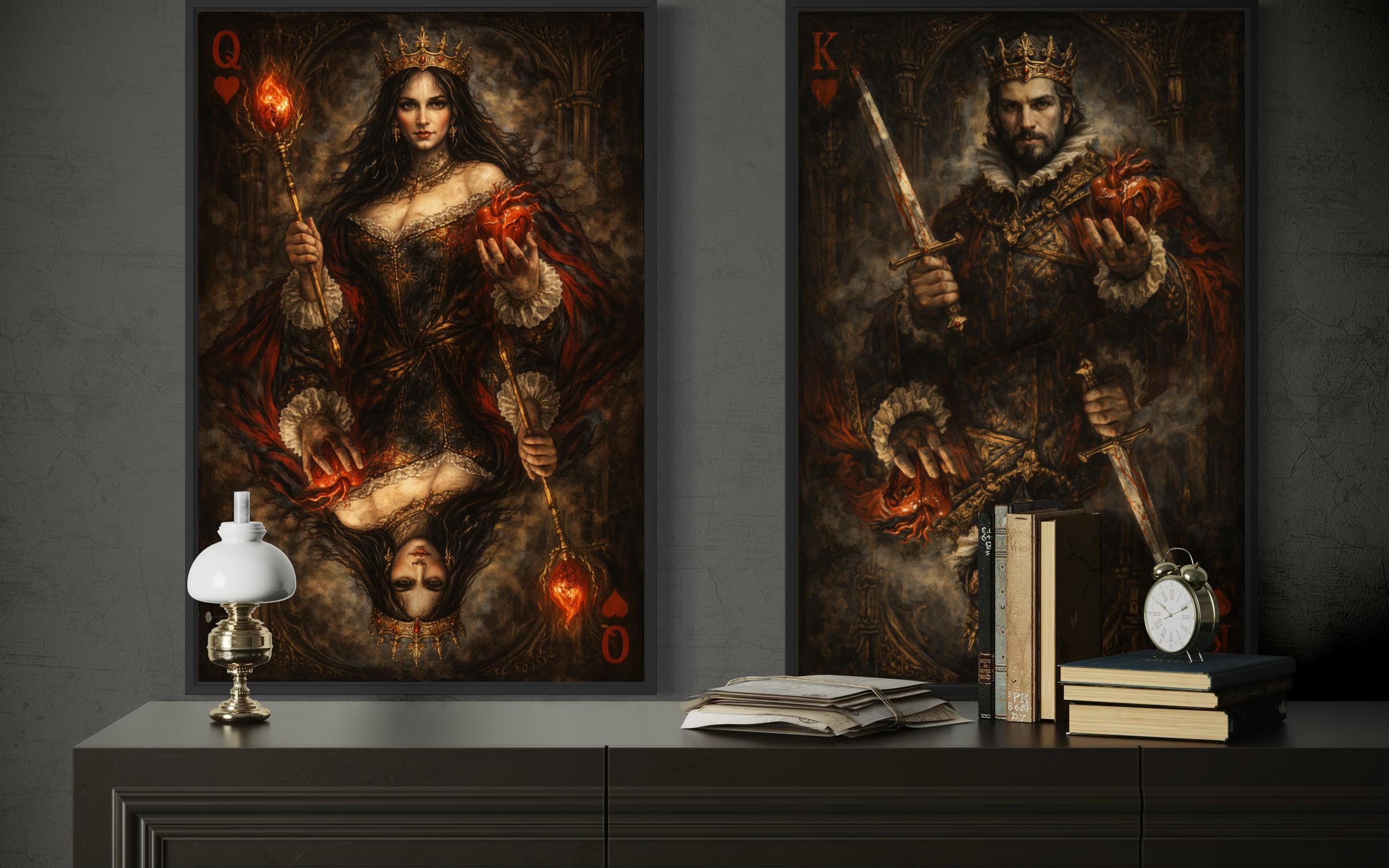 Gothic King And Queen Of Hearts Wall Art Set Of 2