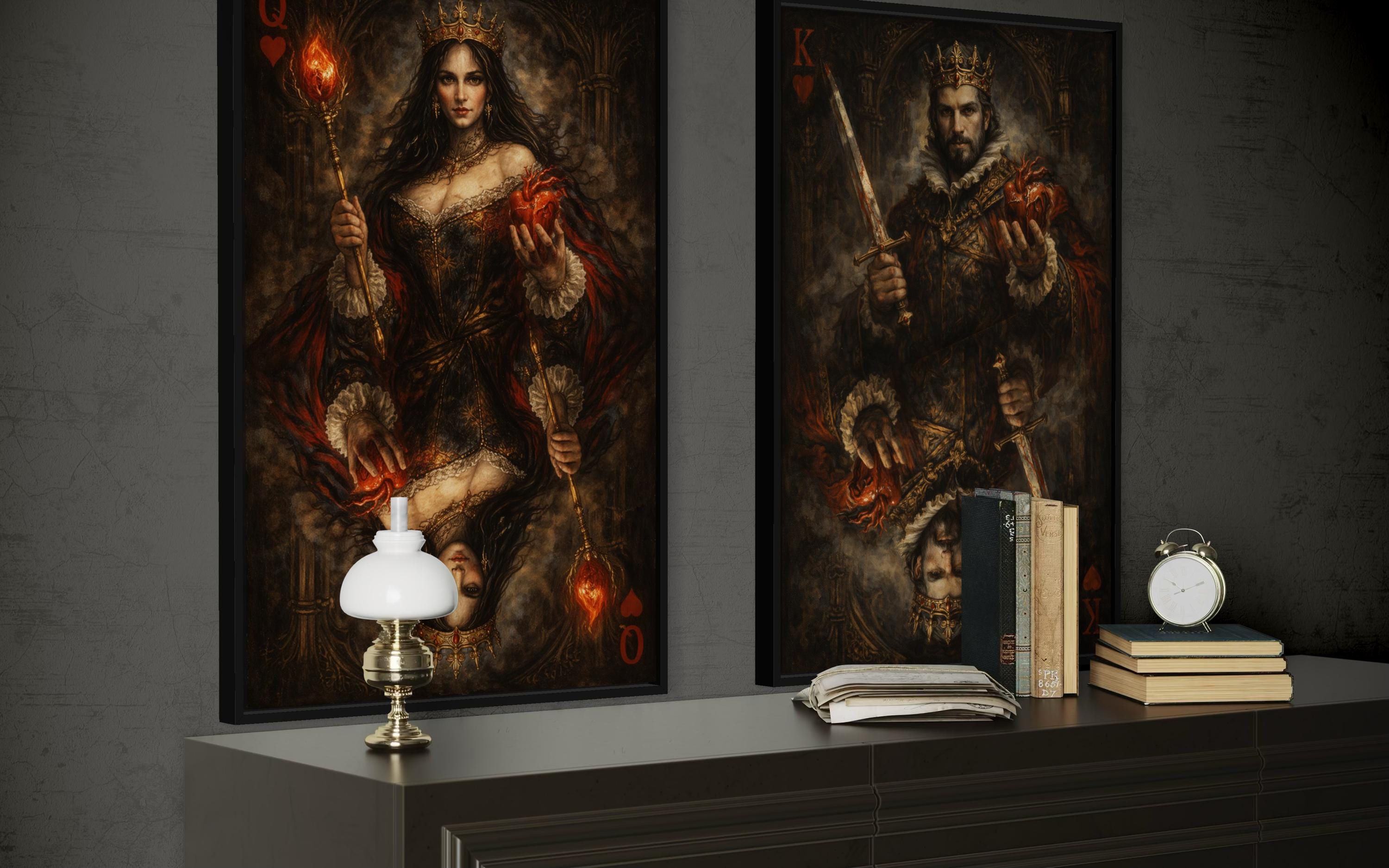 Gothic King And Queen Of Hearts Wall Art Set Of 2
