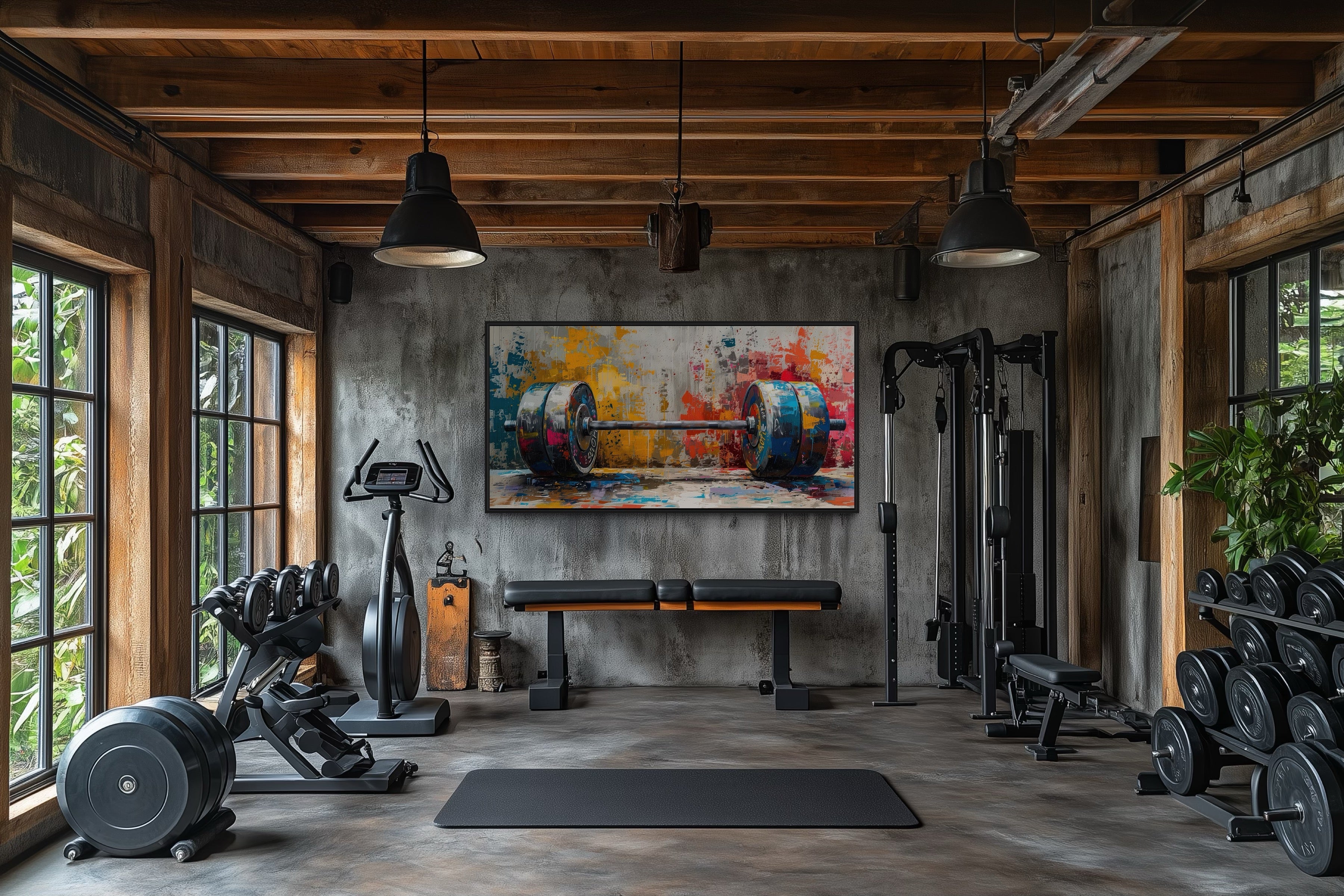 Graffiti Barbell Wall Art – Urban Fitness Painting | Motivational Gym Decor Print