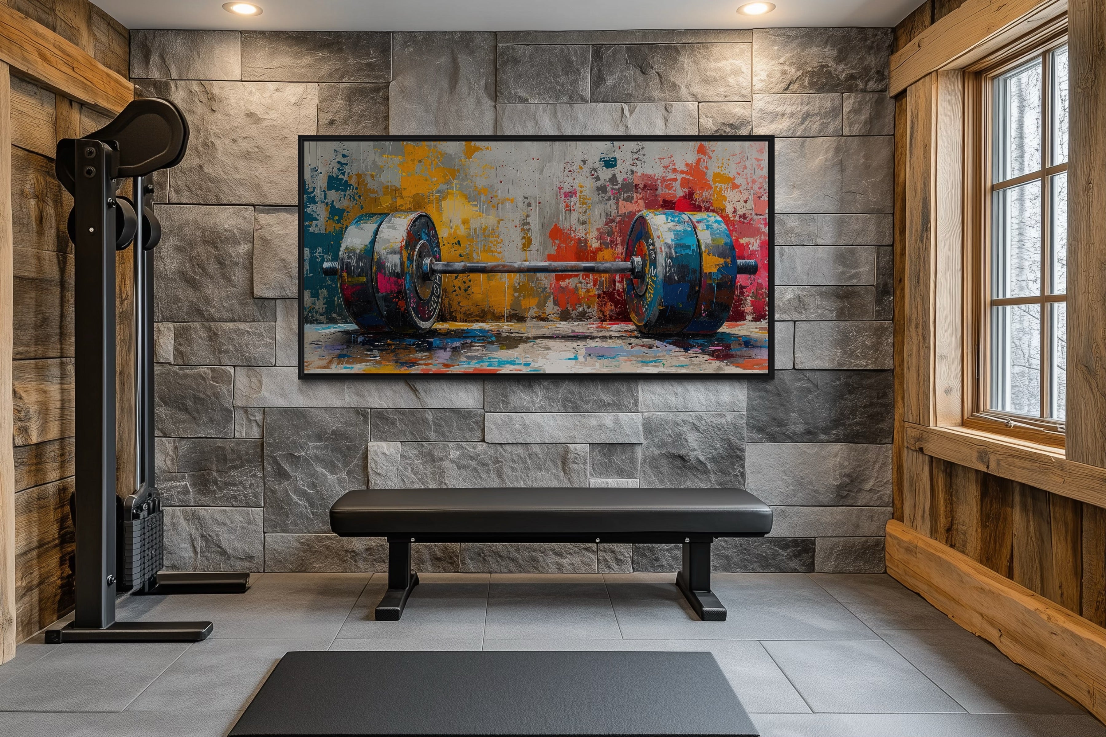 Graffiti Barbell Wall Art – Urban Fitness Painting | Motivational Gym Decor Print