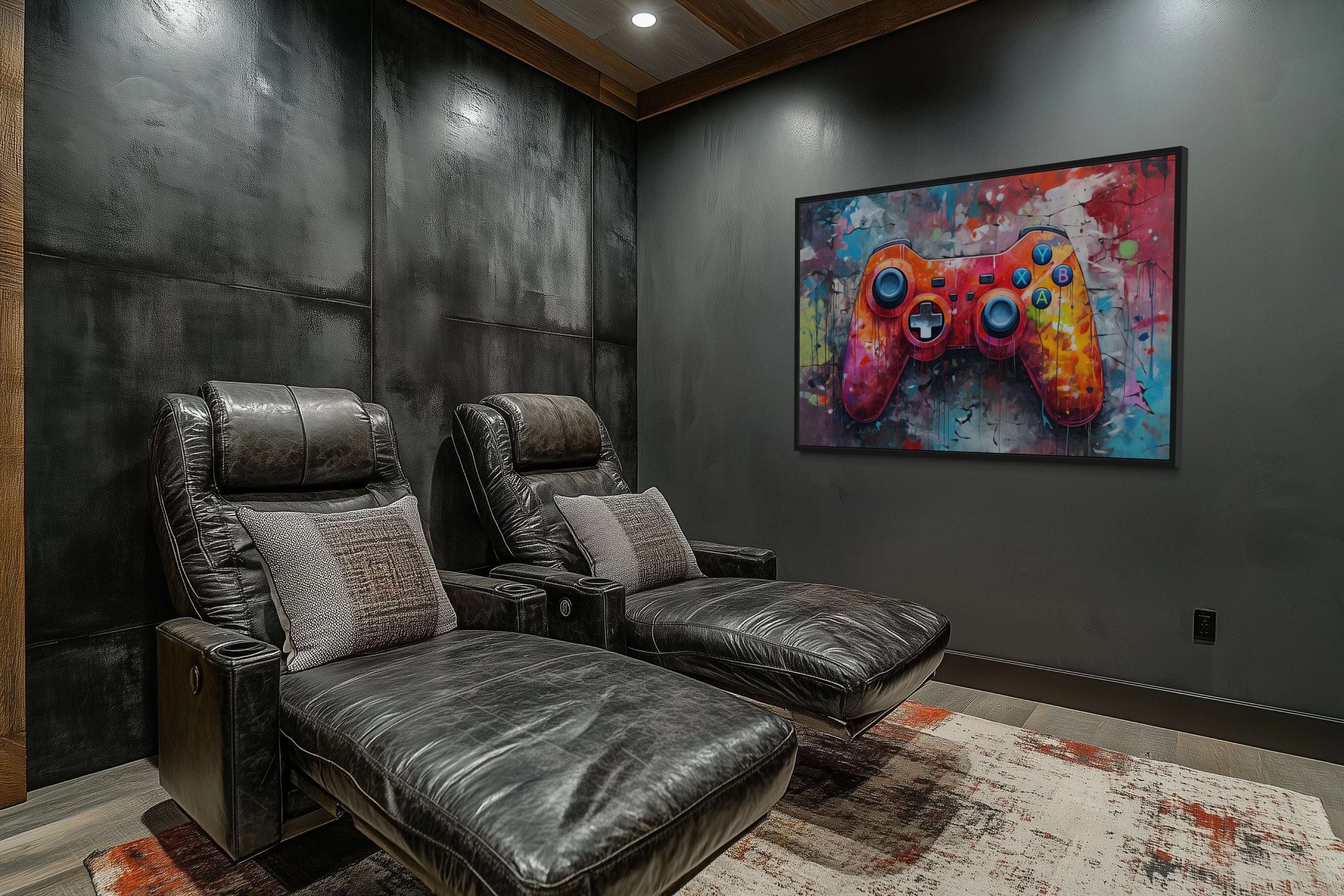 Graffiti Painting Of Game Controller Framed Canvas Wall Art
