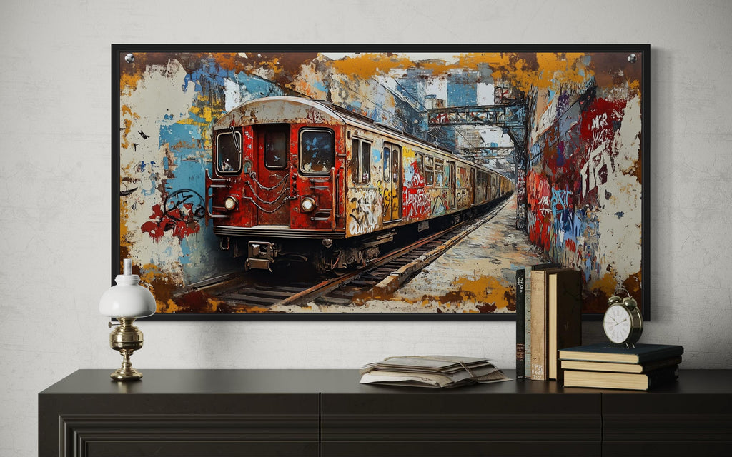 Graffiti Subway Train In  New York City Urban Canvas Wall Art
